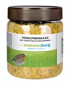 Vogelpindakaas met strooivoer en meelwormen 